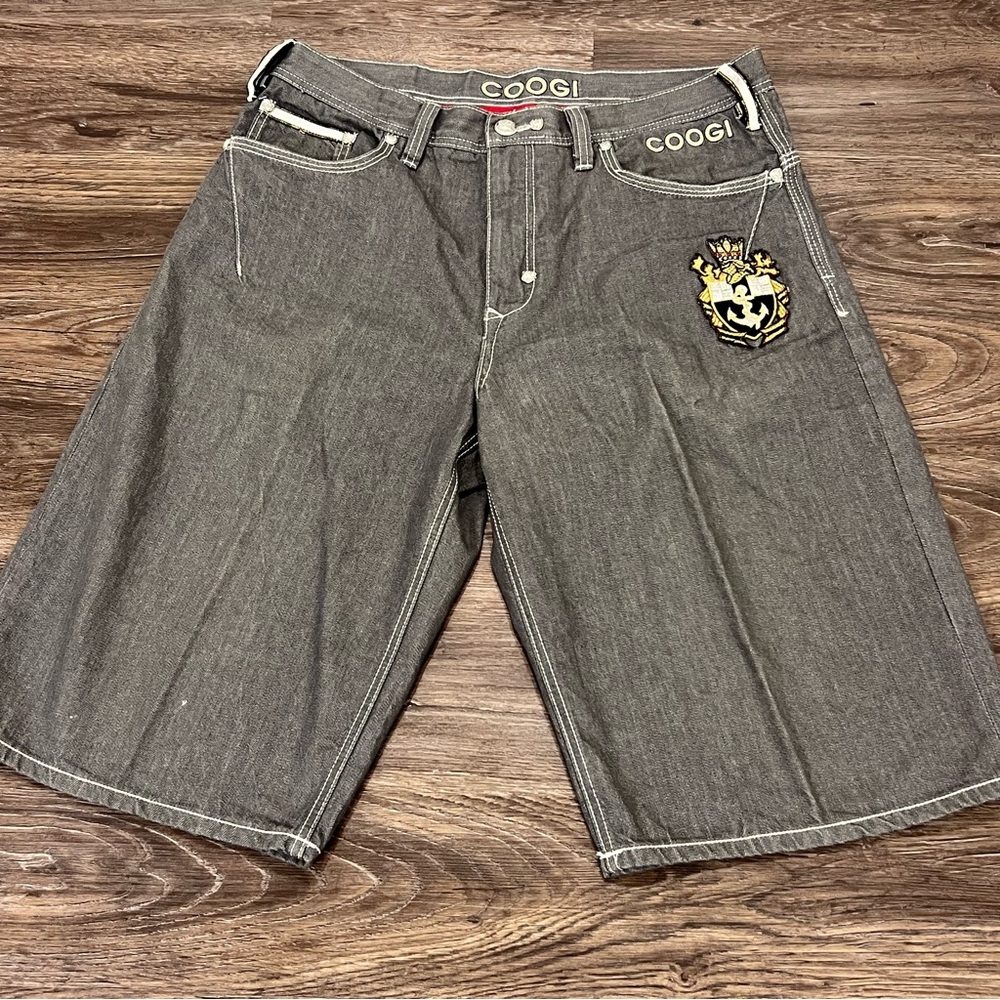 Coogi Australia Mens Gray Denim Shorts Embroidered‎ Anchor Baggy Y2K Hip Hop W38